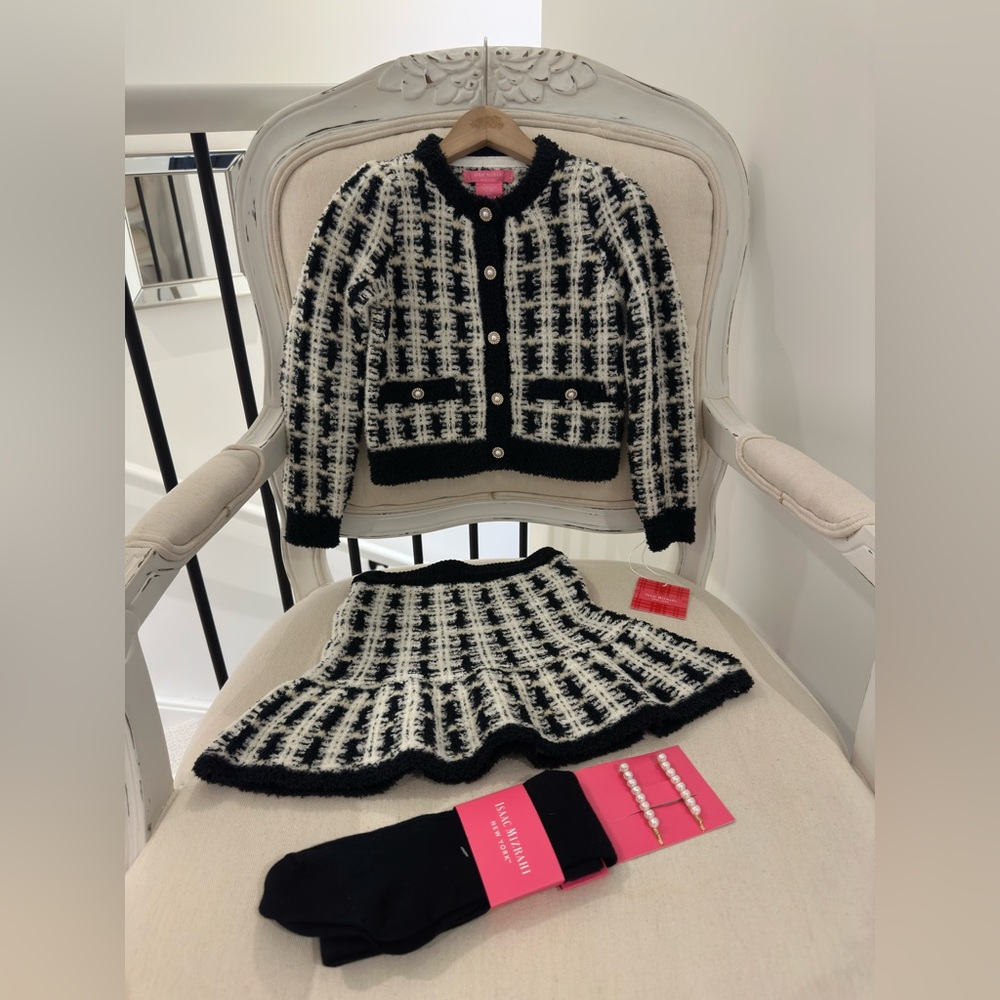 4T Isaac Mizrahi Black and White Knit 4 Piece Chanel Style Soft Tweed Outfit NWT - Picture 1 of 15